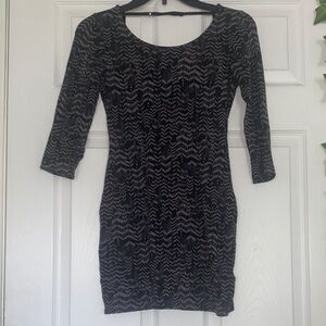 Black & Grey Patterned Mini Dress - Half Sleeve